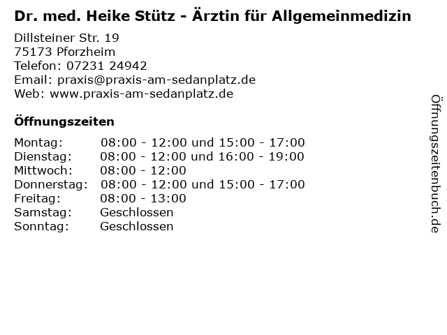 Dr. med. Heike Stütz - Ärztin für Allgemeinmedizin in Pforzheim: Adresse und Öffnungszeiten