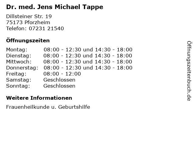 Dr. med. Jens Michael Tappe in Pforzheim: Adresse und Öffnungszeiten