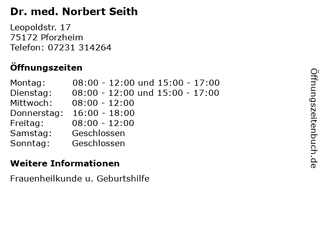 Dr. med. Norbert Seith in Pforzheim: Adresse und Öffnungszeiten