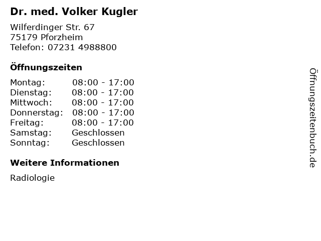 Dr. med. Volker Kugler in Pforzheim: Adresse und Öffnungszeiten