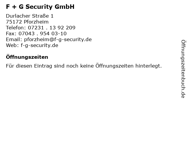 F + G Security GmbH in Pforzheim: Adresse und Öffnungszeiten
