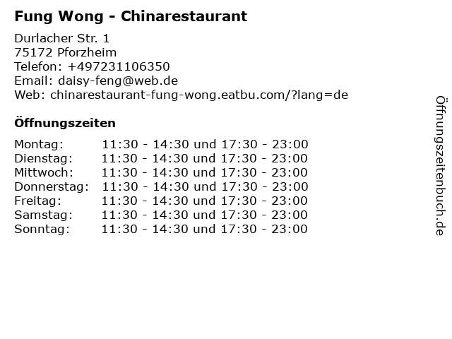 Fung Wong - Chinarestaurant in Pforzheim: Adresse und Öffnungszeiten