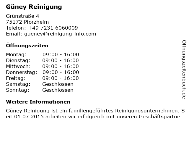 Güney Reinigung in Pforzheim: Adresse und Öffnungszeiten