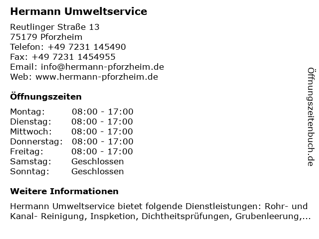 Hermann Umweltservice in Pforzheim: Adresse und Öffnungszeiten
