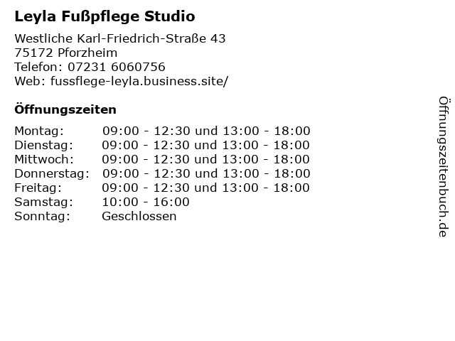 Leyla Fußpflege Studio in Pforzheim: Adresse und Öffnungszeiten