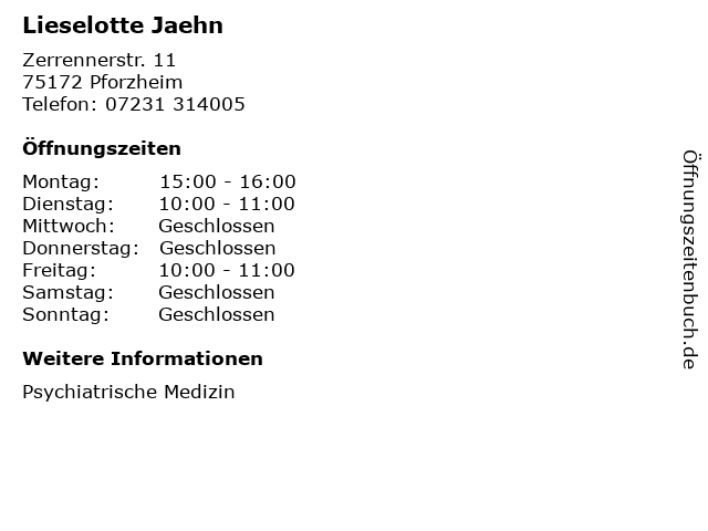 Lieselotte Jaehn in Pforzheim: Adresse und Öffnungszeiten