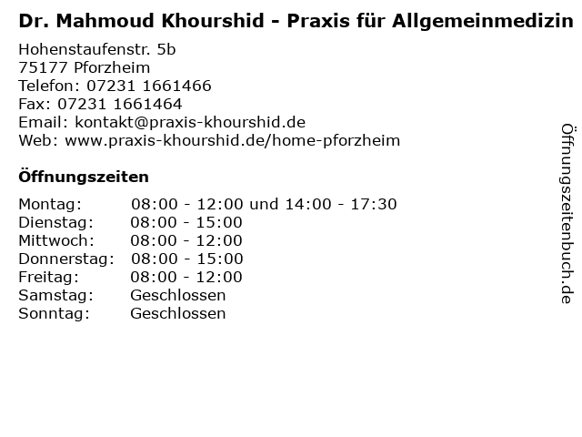 Mahmoud Khourshid in Pforzheim: Adresse und Öffnungszeiten