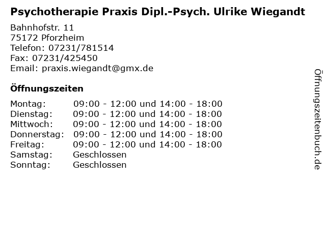 Psychotherapie Praxis Dipl.-Psych. Ulrike Wiegandt in Pforzheim: Adresse und Öffnungszeiten
