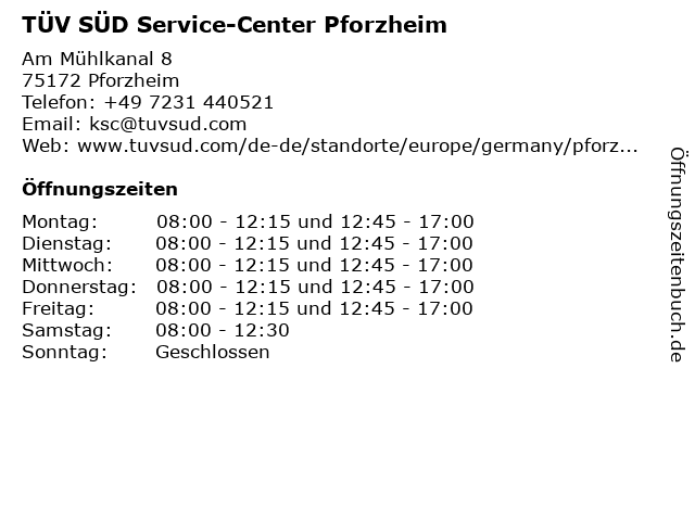 TÜV SÜD Service-Center Pforzheim in Pforzheim: Adresse und Öffnungszeiten