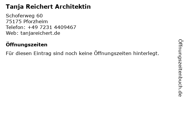 Tanja Reichert Architektin in Pforzheim: Adresse und Öffnungszeiten