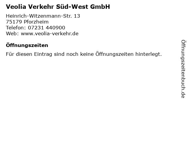 Veolia Verkehr Süd-West GmbH in Pforzheim: Adresse und Öffnungszeiten