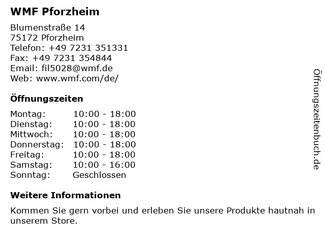 WMF Pforzheim in Pforzheim: Adresse und Öffnungszeiten