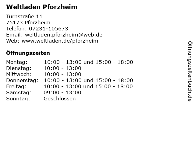 Weltladen Pforzheim in Pforzheim: Adresse und Öffnungszeiten