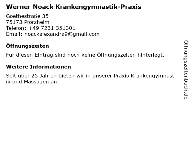 Werner Noack Krankengymnast in Pforzheim: Adresse und Öffnungszeiten