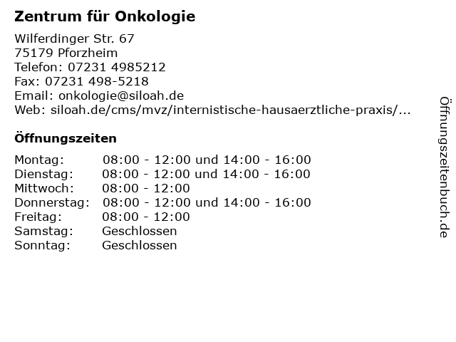 Zentrum für Onkologie in Pforzheim: Adresse und Öffnungszeiten