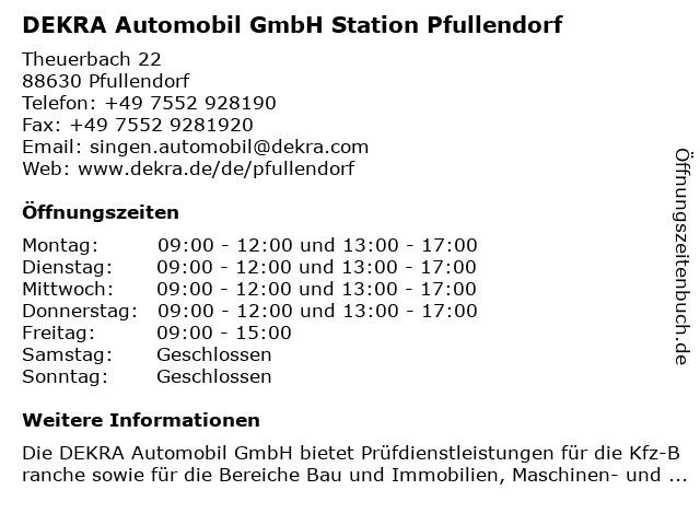 DEKRA Automobil GmbH Station Pfullendorf in Pfullendorf: Adresse und Öffnungszeiten