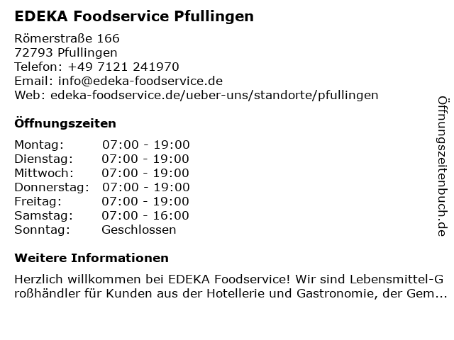 ᐅ Offnungszeiten Edeka Foodservice Stiftung Co Kg Romerstrasse 166 In Pfullingen