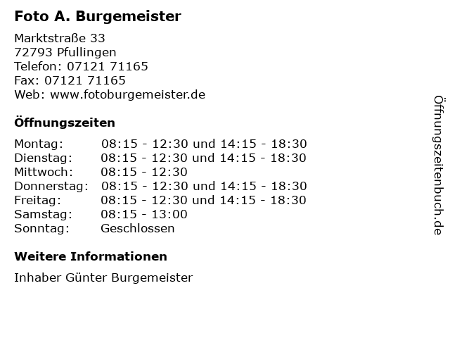 Foto A. Burgemeister in Pfullingen: Adresse und Öffnungszeiten