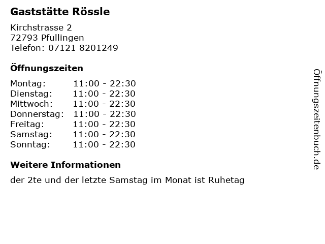 Gaststätte Rössle in Pfullingen: Adresse und Öffnungszeiten
