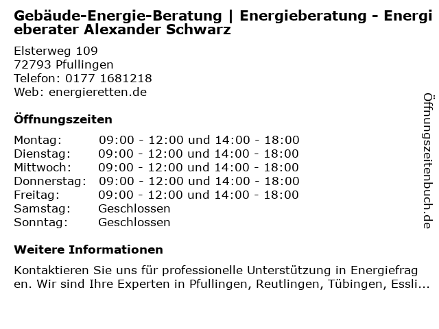 Gebäude-Energie-Beratung | Energieberatung - Energieberater Alexander Schwarz in Pfullingen: Adresse und Öffnungszeiten