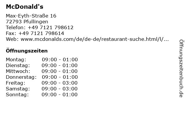 ᐅ Offnungszeiten Mcdonalds Max Eyth Str 16 In Pfullingen
