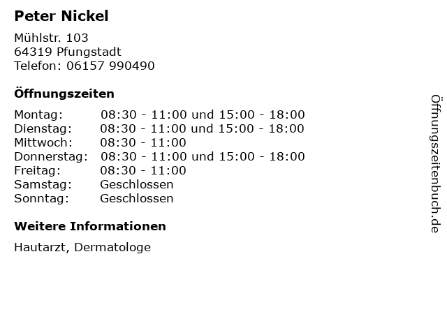 Peter Nickel in Pfungstadt: Adresse und Öffnungszeiten