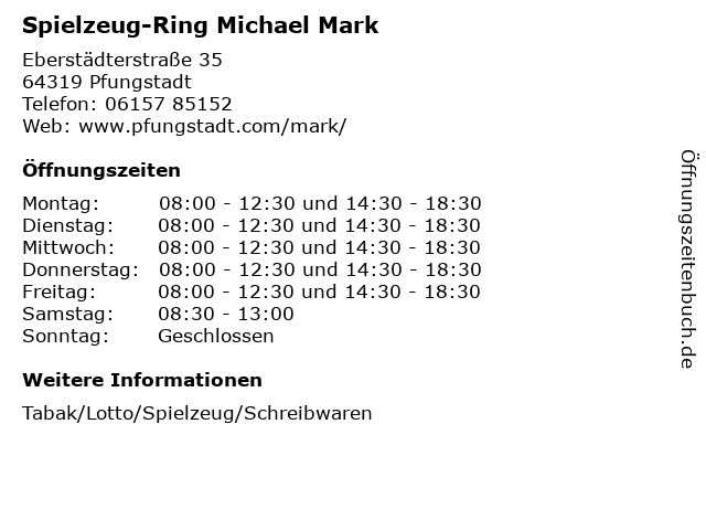 Spielzeug-Ring Michael Mark in Pfungstadt: Adresse und Öffnungszeiten