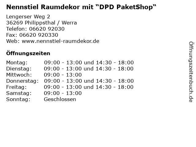 Nennstiel Raumdekor mit “DPD PaketShop“ in Philippsthal / Werra: Adresse und Öffnungszeiten
