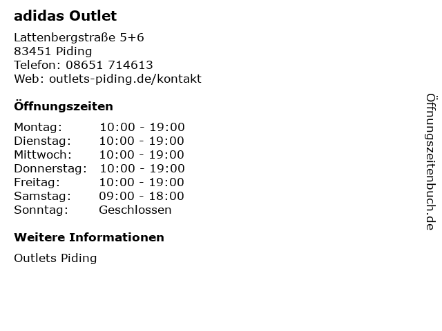 dichtbij toewijding het ergste ᐅ Öffnungszeiten „adidas Outlet“ | Lattenbergstraße 5+6 in Piding