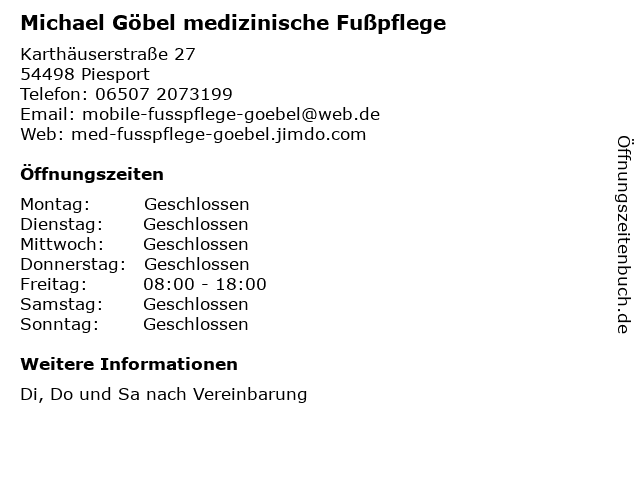 Michael Göbel medizinische Fußpflege in Piesport: Adresse und Öffnungszeiten