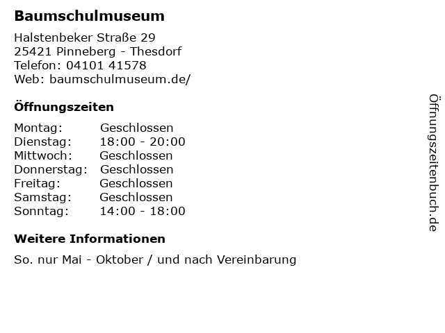 Baumschulmuseum in Pinneberg - Thesdorf: Adresse und Öffnungszeiten