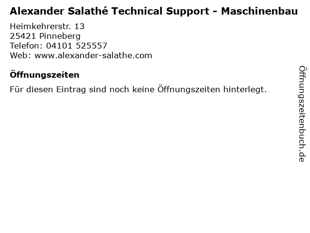 Alexander Salathé Technical Support - Maschinenbau in Pinneberg: Adresse und Öffnungszeiten
