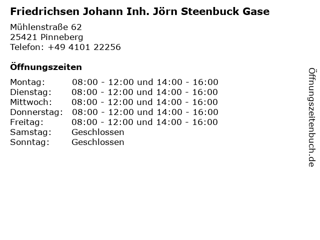 Friedrichsen Johann Inh. Jörn Steenbuck Gase in Pinneberg: Adresse und Öffnungszeiten