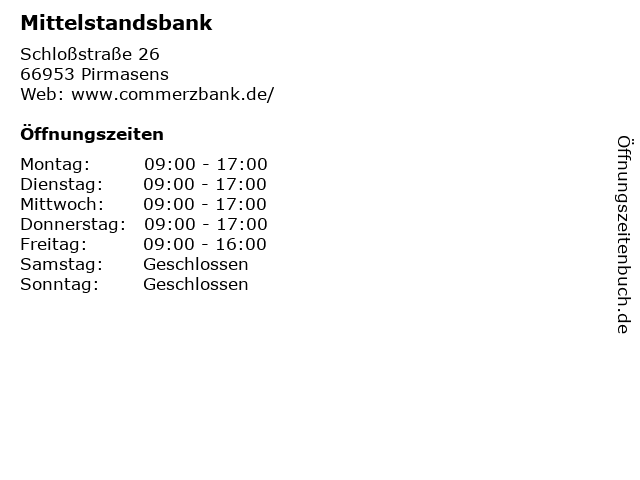 Mittelstandsbank in Pirmasens: Adresse und Öffnungszeiten