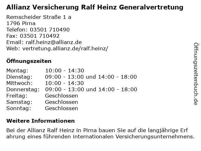 Allianz Versicherung Ralf Heinz Generalvertretung in Pirna: Adresse und Öffnungszeiten