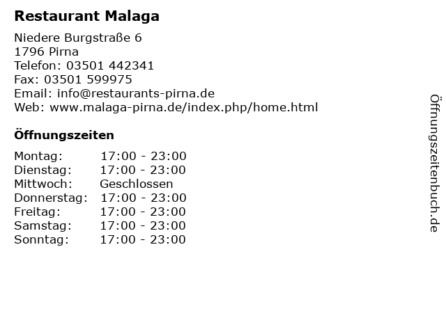 Restaurant Malaga in Pirna: Adresse und Öffnungszeiten
