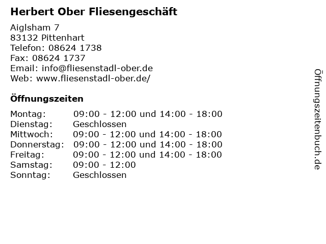 Herbert Ober Fliesengeschäft in Pittenhart: Adresse und Öffnungszeiten