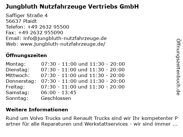 Jungbluth Nutzfahrzeuge Vertriebs GmbH in Plaidt: Adresse und Öffnungszeiten