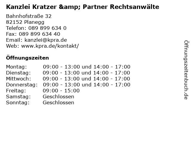 Kanzlei Kratzer & Partner Rechtsanwälte in Planegg: Adresse und Öffnungszeiten