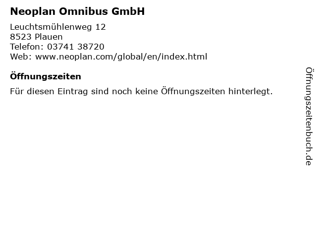 Neoplan Omnibus GmbH in Plauen: Adresse und Öffnungszeiten