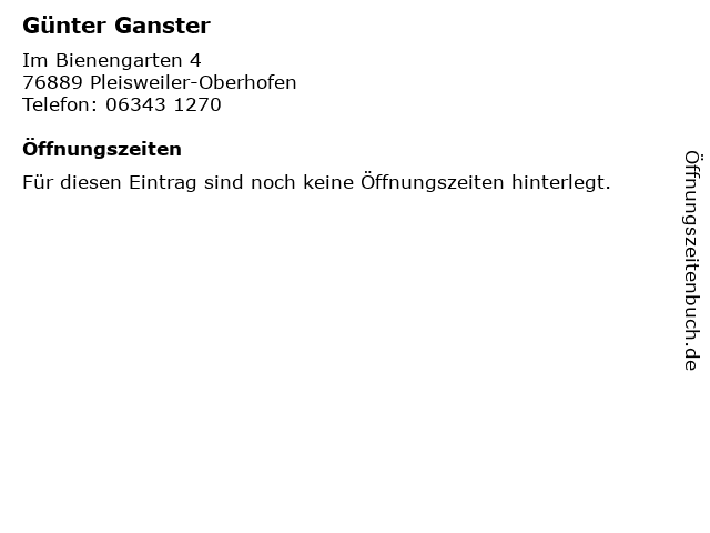 Günter Ganster in Pleisweiler-Oberhofen: Adresse und Öffnungszeiten