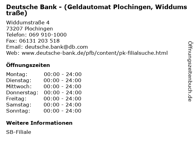 ᐅ Offnungszeiten Deutsche Bank Geldautomat Plochingen