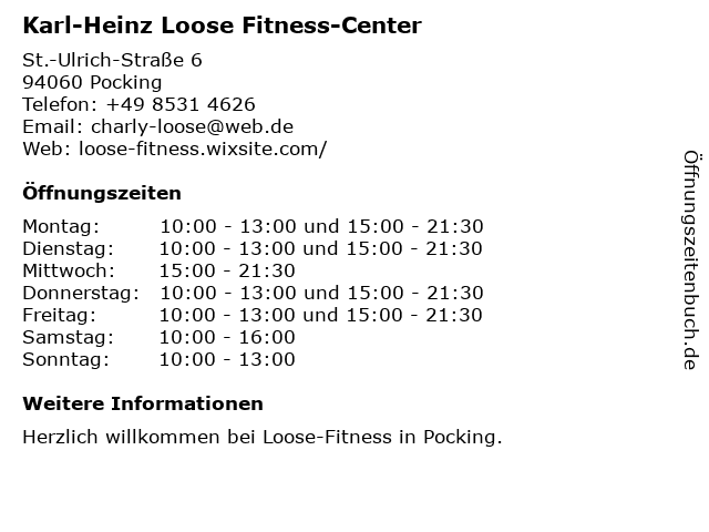 Karl-Heinz Loose Fitness-Center in Pocking: Adresse und Öffnungszeiten