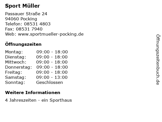 Sport Müller in Pocking: Adresse und Öffnungszeiten