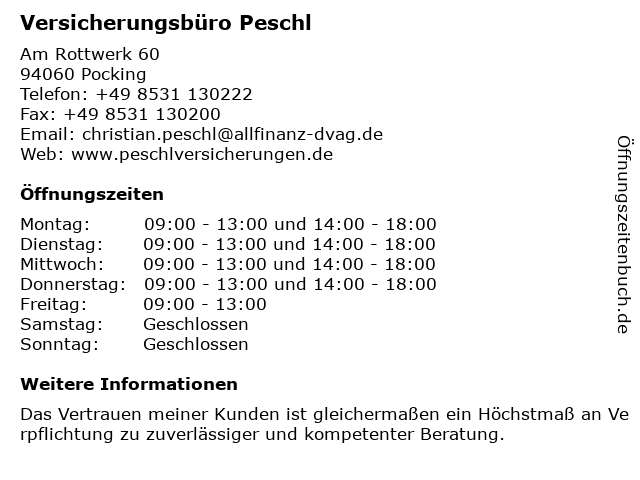 Versicherungsbüro Peschl in Pocking: Adresse und Öffnungszeiten