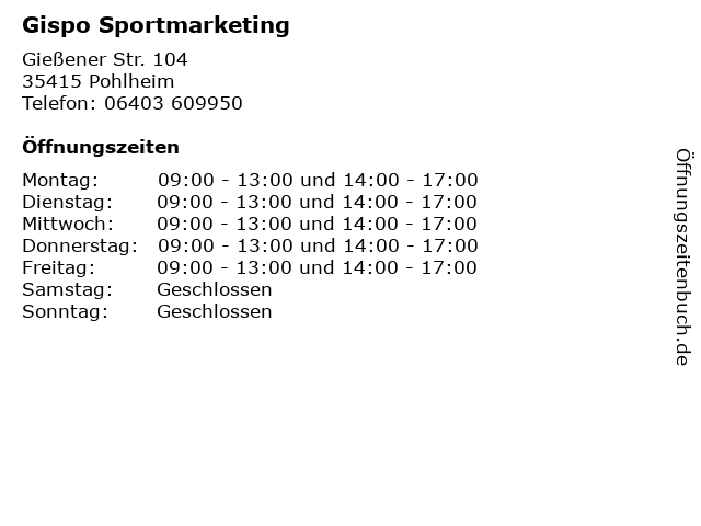 Gispo Sportmarketing in Pohlheim: Adresse und Öffnungszeiten