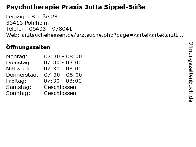 Psychotherapie Praxis Jutta Sippel-Süße in Pohlheim: Adresse und Öffnungszeiten