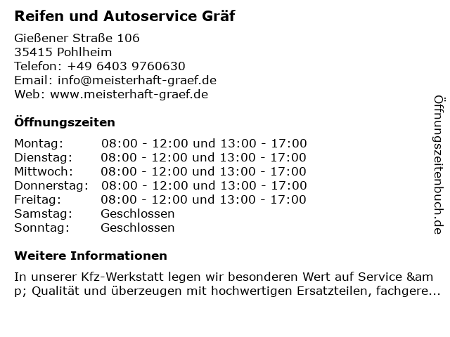 Reifen und Autoservice Gräf in Pohlheim: Adresse und Öffnungszeiten