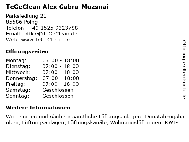 TeGeClean Alex Gabra-Muzsnai in Poing: Adresse und Öffnungszeiten