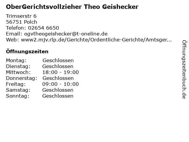 OberGerichtsvollzieher Theo Geishecker in Polch: Adresse und Öffnungszeiten